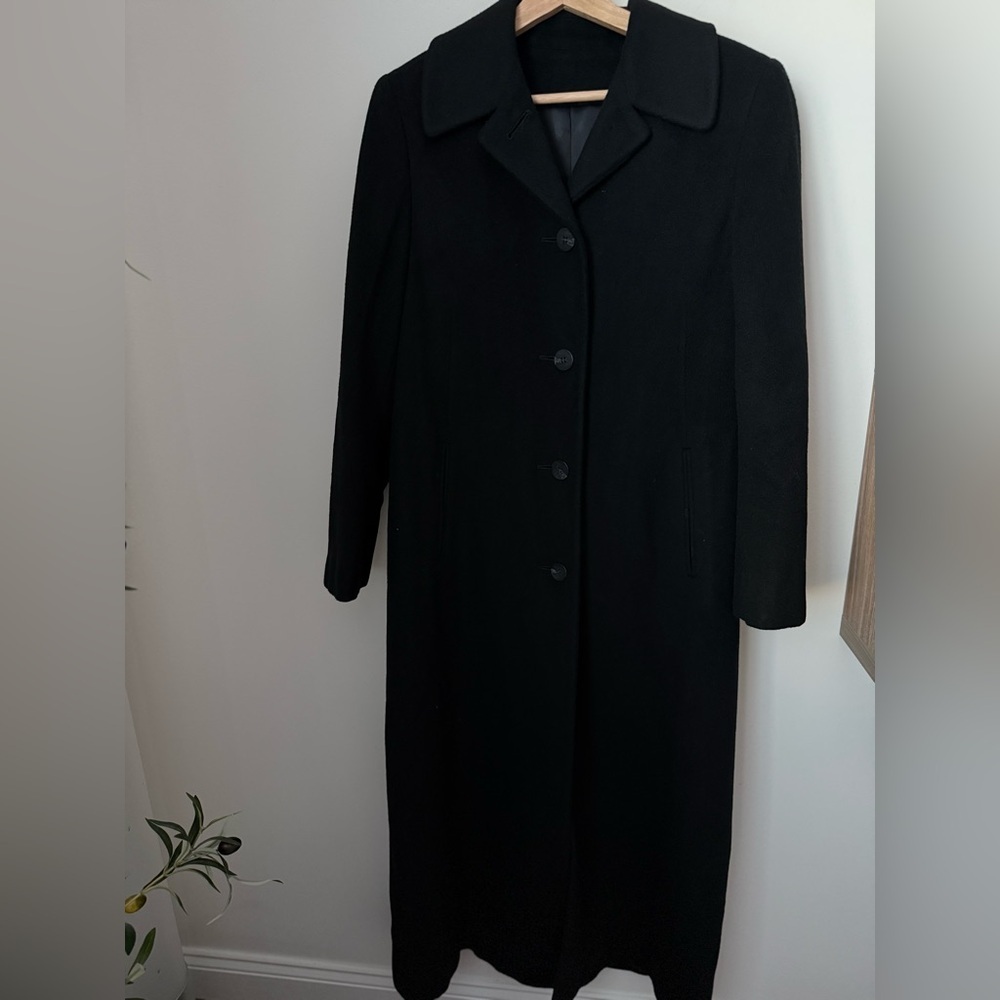 Vintage Saks Fifth Avenue Regency Pure Cashmere Elegant Black Long Coat Size 4 - Picture 2 of 14